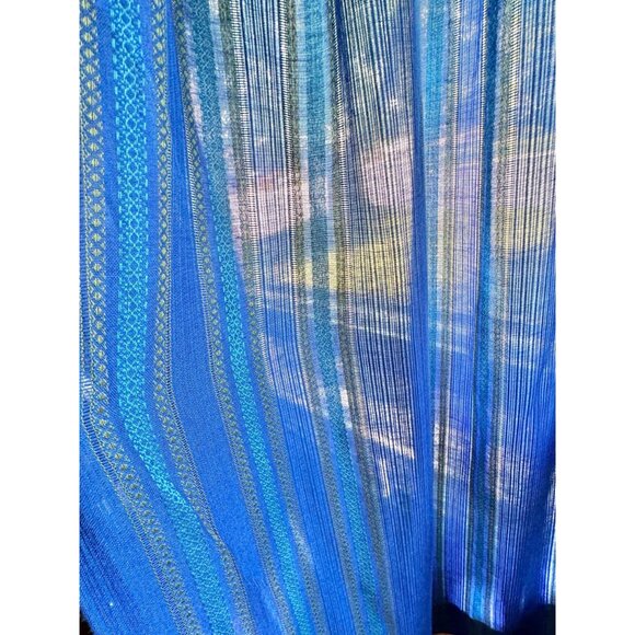 Vintage 70s curtain, blue and green stripes, pleated, price per panel - Picture 5 of 10